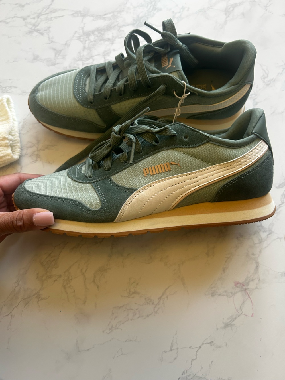 Puma Kids Green and Tan Low-Top Sneakers